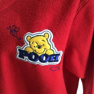 Disney Pooh SZ L Red Blue V neck Fleece Sweatshirt